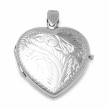 Vintage 14k White Gold Plated Double Heart Etched Photo Locket Filigree Pendant - £105.75 GBP