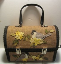 Vintage lunch box purse  burlap / felt birds - $104.50