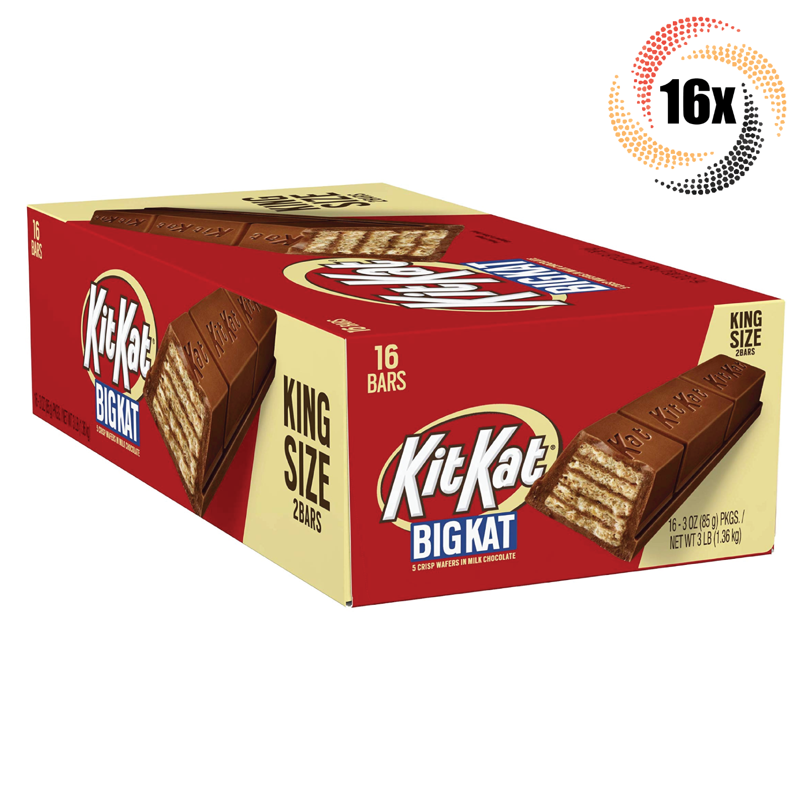 Primary image for Full Box 16x Packs Kit Kat Big Kat Chocolate Candy Bars | 3oz | 2 Bars Per Pack