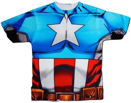 Captain America Avengers 2-Sided Sublimated Costume Tee T-Shirt Boys 4-5 6-7 - £13.03 GBP
