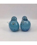 Set Of 2 Hand Blown Art Glass Blue Bird Speckled Gold Figurines - $314.03 MXN