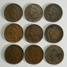 Lot Of Nine Indian Head Cents Small Penny Good+ 1899 1902 1903 1907 1901 - £10.79 GBP