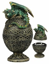 Ebros Green Dragon Perching On Celtic Knotwork Relic Golden Egg Jewelry Box - $27.99