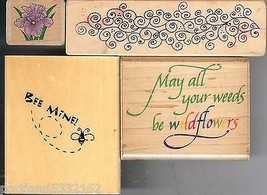 Lot of 4 Rubber Stamps, Borders Sayings Unused &amp; Used &amp; Free Shipping BG8 - $10.69