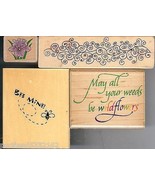 Lot of 4 Rubber Stamps, Borders Sayings Unused &amp; Used &amp; Free Shipping BG8 - £8.56 GBP