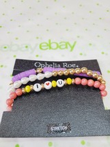 Ophelia Roe Women&#39;s 3 Stretch Bracelets I Heart You Purple  Beaded Discs New - £9.97 GBP