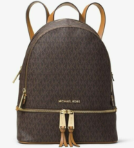 Michael Kors Rhea Zip Medium Backpack Brown Logo Signature Travel Schoolnwt! - £182.00 GBP