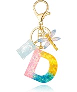 Cute Initial letter Name Keychains for Women Girl Dragonfly Pink Yellow ... - $18.88