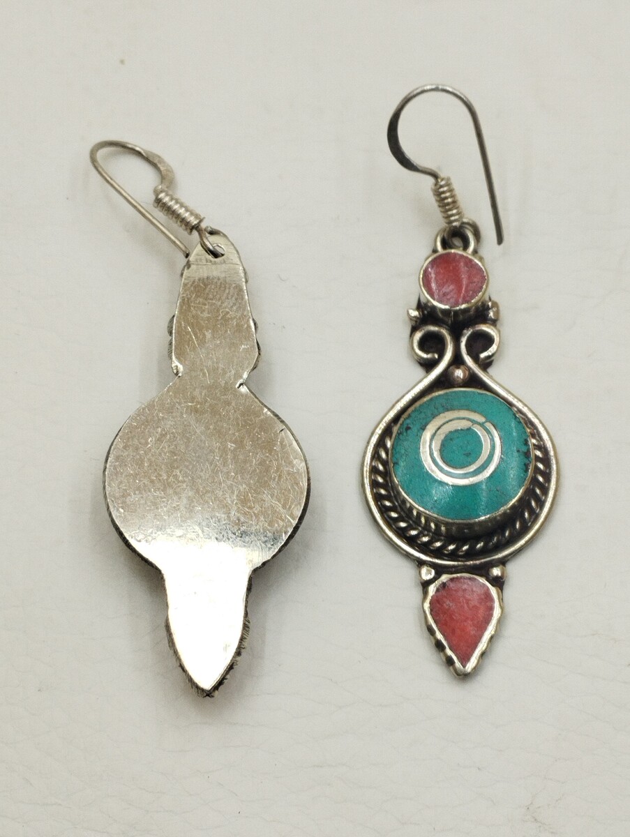 Handmade Ethnic Silver Dangle Earrings with Colorful Gemstones Item image 2