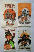 Vintage Halloween Trick Or Treat Candy Bags Haunted House Scarecrow Goblin Lot 4 - £12.30 GBP