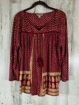 Lucky Brand Top Blouse Size XL Burgundy Gold Paisley Boho READ - £11.64 GBP