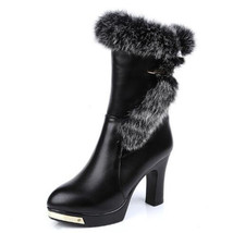 New High-end Real Rabbit Cowhide Autumn Winter Shoes Woman Boots High-heels Matt - £82.14 GBP