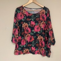 Floral Pattern Blouse Women’s 1X Loose Flowy Shirt Gems by Emily Daniels - £25.32 GBP