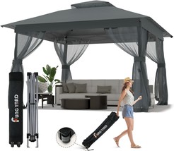 The 11X11Ft Grey Double Roof Pop Up Canopy Tent With Wheeled Carry Bag I... - £162.95 GBP