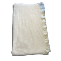 Waffle Weave Acrylic Cream Colored Lightweight Twin Blanket with Satin Trim - £29.20 GBP