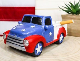 Patriotic American Flag Rustic Vintage Pickup Truck Cigarette Ashtray Figurine - £16.57 GBP
