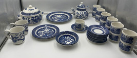 48 pc- Churchill England Blue Willow Plates Bowls Saucers Teapot Soup Cups - £475.96 GBP