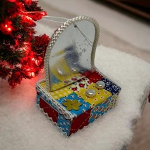 Vintage Christmas Ornament Box Reflective Cardboard Fabric Handmade Japan - £10.65 GBP