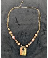 Green and Brown Enamel Pendant Necklace Chain Gold - $18.05