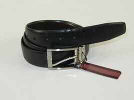 Mens VALENTINI Textured Leather Belt Classic Pin Buckle Reversible sw68 Black image 8