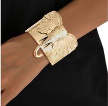 Burnished Gold Plated Engraved Elephant Head Cuff Bracelet Adjustable 2.75&quot; - £28.13 GBP