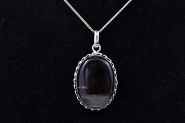 Black Botswana Agate Silver Polished Handmade Designer Pendant Necklace Gift - £20.12 GBP+