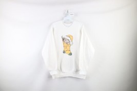 Vtg 90s Streetwear Womens XL Christmas Cat Kitten Stocking Sweatshirt White USA - $59.35