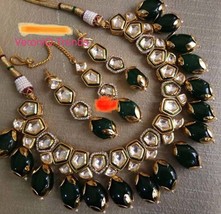 VeroniQ Trends-Indian Kundan Emerald Beads Meenakari Necklace in Dark Emerald Ge - £59.31 GBP