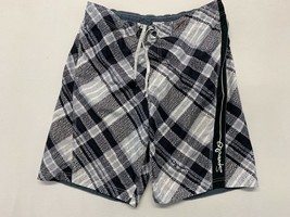 Speedo Swim Trunks Men&#39;s Medium Mesh Lined Black Gray Patterned Shorts - $7.92