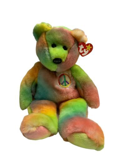 Peace Ty Beanie Buddies Collection PEACE BEAR Plush PASTEL TY DYE 1988 13in - £8.30 GBP
