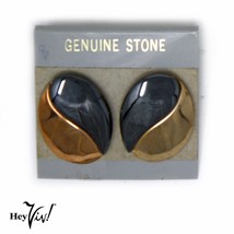 Vintage 1980s Black Stone Button Earrings on Card New/Old Store Stock - ... - £12.55 GBP