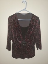 Notations Womams black velvet red glitter top Size XL - £14.93 GBP