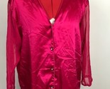 Victorias Secret Pajama Top Petite Small Satiny Fuchsia Pink Shirt Sheer... - $14.80