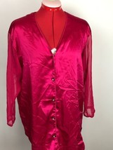 Victorias Secret Pajama Top Petite Small Satiny Fuchsia Pink Shirt Sheer Sleeve - £11.63 GBP