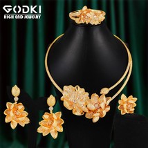 Luxury African Lotus Flower Jewelry Sets For Women Wedding Cubic Zirconia Dubai  - £308.61 GBP