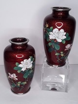 Japonés Par De Rojo Ginbari Cloisonné Sato Flor Floreros - £76.90 GBP