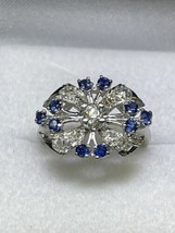 Art Deco NEB (ca. 1915) Platinum Sapphire European Cut Diamond Ring (Sz ... - $1,385.00