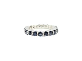 Round Sapphire Eternity Ring 925 Silver Sapphire Eternity Wedding Band B... - £79.12 GBP