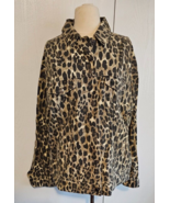 Bibi Women&#39;s Long Sleeve Denim Shirt Jacket X-LARGE Leopard Print Button... - $58.04