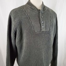 Vintage Eddie Bauer Pullover 1/4 Button Henley Sweater Large, Gray Green... - $20.99