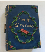 Vintage small porcelain ceramic Merry Christmas santa claus book blue cover - $19.75