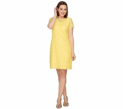 Isaac Mizrahi Live! Womens Stretch Lace Short Sleeve Dress Small Citron Yellow - £7.47 GBP