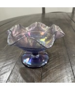 Fenton Amethyst Satin Iridescent Stretch Glass Compote Ruffle Purple Can... - €42,30 EUR