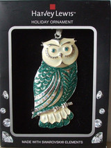 Owl Blue Silver Metal Holiday Ornament Swarovski Elements By Harvey Lewis.NIB - £19.98 GBP