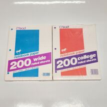 Mead Vintage 1987 80s 200 Wide &amp; College Ruled Sheet Notebook Paper Unic... - $18.90