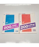 Mead Vintage 1987 80s 200 Wide &amp; College Ruled Sheet Notebook Paper Unic... - $18.90