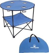 Wakeman Camp Table - Round 2-Tier Folding Table With 4 Cupholders And, Blue - £32.38 GBP