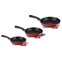 3 Tefal Tempo Flame Frypan Set, Size 16,20,24 Red Non Stick Pan Coated I... - £124.62 GBP