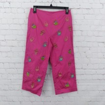Edward Petite Pants Womens 6 Petite Pink Embroidered Purses Capri Stretch Cotton - £15.84 GBP