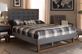 Liliya Dark Gray Fabric Ash Walnut Brown Queen Size Platform Bed - $460.00